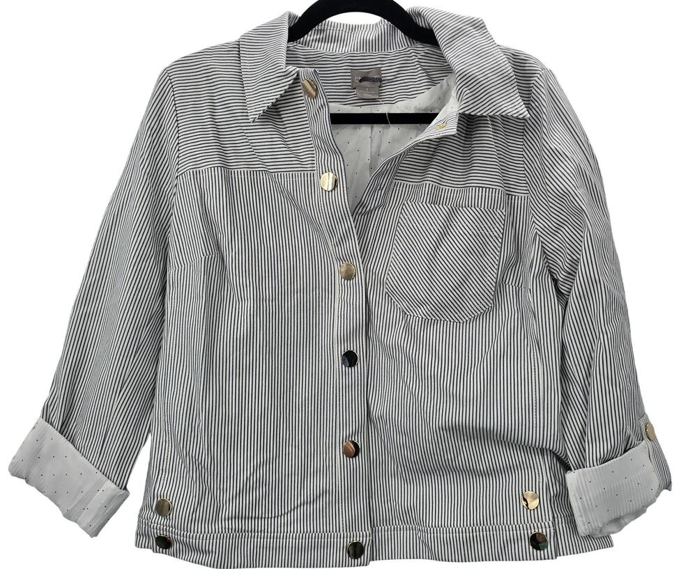 Chico's White Striped Twill Jacket Size 8 10